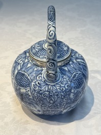 A silver-mounted Chinese blue and white wine pot, Wanli