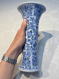 A Chinese blue and white five-piece garniture with floral design, Kangxi