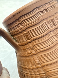 An English 4-piece engine-turned redware tea service, pseudo-Chinese marks, 2nd half 18th C.
