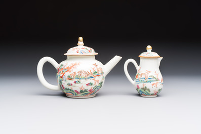 A Chinese famille rose 17-piece 'Deer and Scholars' tea service, Qianlong