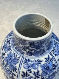 A Chinese blue and white five-piece garniture with floral design, Kangxi
