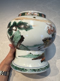A Chinese famille verte 'Warriors' vase, Kangxi