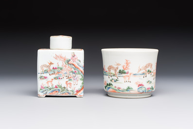 A Chinese famille rose 17-piece 'Deer and Scholars' tea service, Qianlong