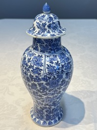 A Chinese blue and white five-piece garniture with floral design, Kangxi