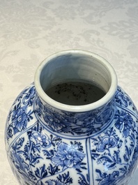 A Chinese blue and white five-piece garniture with floral design, Kangxi