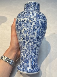A Chinese blue and white five-piece garniture with floral design, Kangxi
