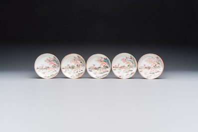 A Chinese famille rose 17-piece 'Deer and Scholars' tea service, Qianlong