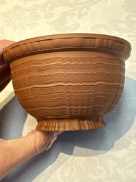 An English 4-piece engine-turned redware tea service, pseudo-Chinese marks, 2nd half 18th C.