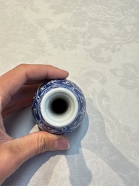 A Chinese blue and white covered vase and two bottle vases, Chenghua and jade marks, Kangxi