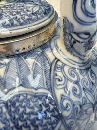 A silver-mounted Chinese blue and white wine pot, Wanli
