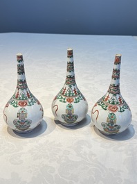 Three Chinese famille verte rosewater sprinklers, Kangxi