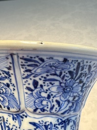 A Chinese blue and white five-piece garniture with floral design, Kangxi