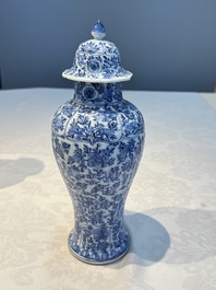A Chinese blue and white five-piece garniture with floral design, Kangxi
