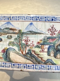Six Chinese Canton enamel rectangular plaques with landscape, figural, floral and European subject designs, Qianlong