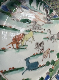 A Chinese famille verte 'Eight Horses' plate, Kangxi