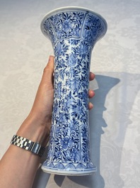 A Chinese blue and white five-piece garniture with floral design, Kangxi