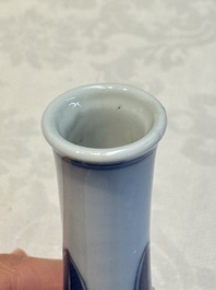 A Chinese blue and white covered vase and two bottle vases, Chenghua and jade marks, Kangxi