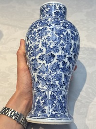 A Chinese blue and white five-piece garniture with floral design, Kangxi