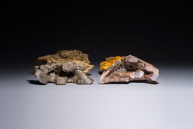 A fine Chinese carved soapstone 'Dragons among Clouds' group and a 'Phoenixes and Cranes' group, 20th C.