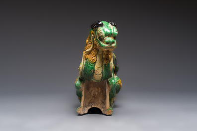A large Chinese sancai-glazed pottery 'Buddhist Lion' roof tile, Ming