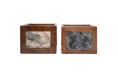 Two Chinese marble-topped hongmu stands, 19/20th C.