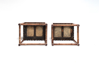 Two Chinese marble-topped hongmu stands, 19/20th C.