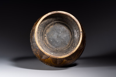 A fine and large Chinese archaistic gilt-bronze vase with handles, Ming