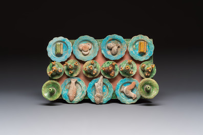 A Chinese sancai-glazed pottery model of an offering table, Ming