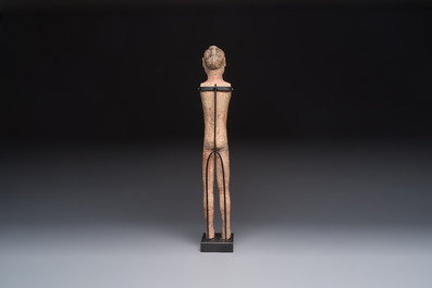 A Chinese cold-painted pottery stick man figure, Han