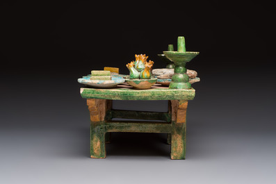 A Chinese sancai-glazed pottery model of an offering table, Ming