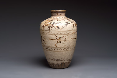 A large Chinese Cizhou ware slip-glazed wine jar, Ming