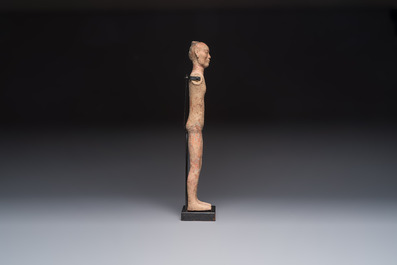 A Chinese cold-painted pottery stick man figure, Han