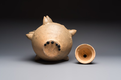 A large inscribed Chinese spiked funerary jar and cover, Northern Song, dated 1026