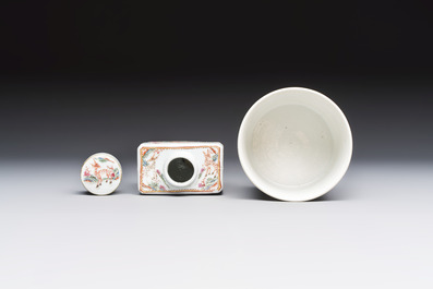 A Chinese famille rose 17-piece 'Deer and Scholars' tea service, Qianlong