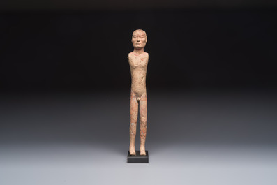 A Chinese cold-painted pottery stick man figure, Han