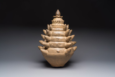 A large inscribed Chinese spiked funerary jar and cover, Northern Song, dated 1026