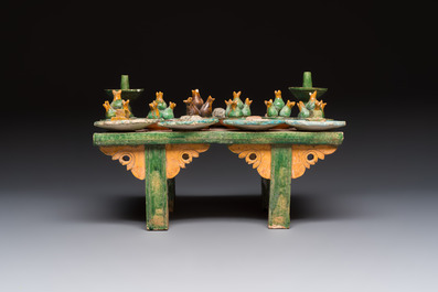 A Chinese sancai-glazed pottery model of an offering table, Ming
