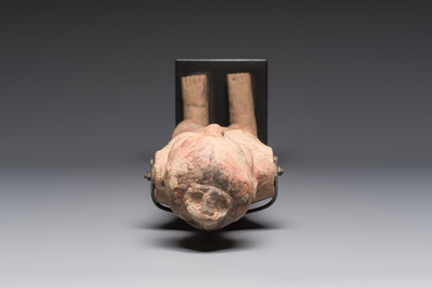 A Chinese cold-painted pottery stick man figure, Han