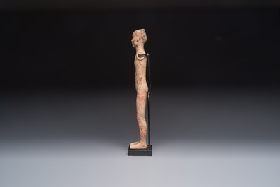 A Chinese cold-painted pottery stick man figure, Han