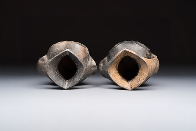 Two Chinese Sichuan black burnished pottery amphoras, Han