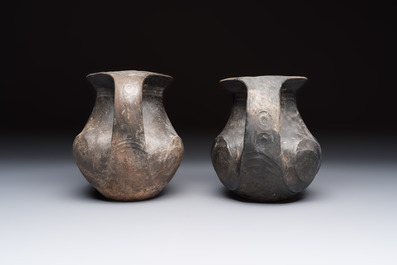 Two Chinese Sichuan black burnished pottery amphoras, Han