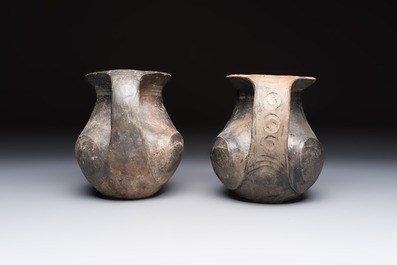Two Chinese Sichuan black burnished pottery amphoras, Han
