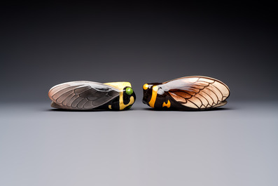 A collection of 19 French &lsquo;Cicada&rsquo; wall pocket vases, 20th C.