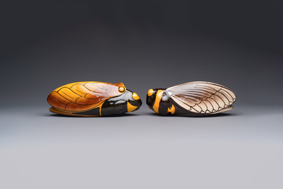 A collection of 19 French &lsquo;Cicada&rsquo; wall pocket vases, 20th C.
