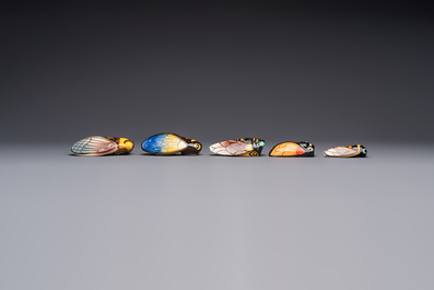 A collection of 19 French &lsquo;Cicada&rsquo; wall pocket vases, 20th C.