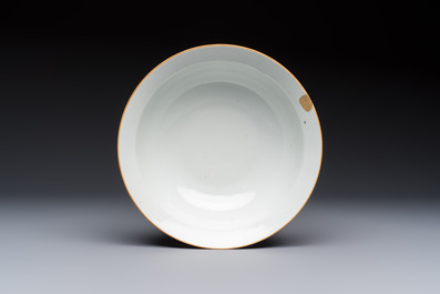 Three Chinese famille rose pink-ground bowls with floral design, Qianlong mark and of the period