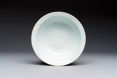 Three Chinese famille rose pink-ground bowls with floral design, Qianlong mark and of the period