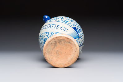 A blue and white Antwerp maiolica wet drug jar inscribed 'S ACETOSITATIS', 16th C.