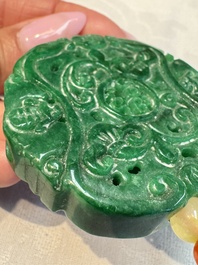 A group of ten Chinese hardstone and cherry amber carvings, 20th C.