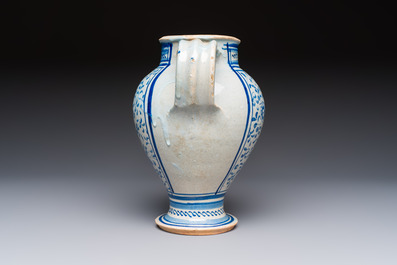 A blue and white Antwerp maiolica wet drug jar inscribed 'S ACETOSITATIS', 16th C.